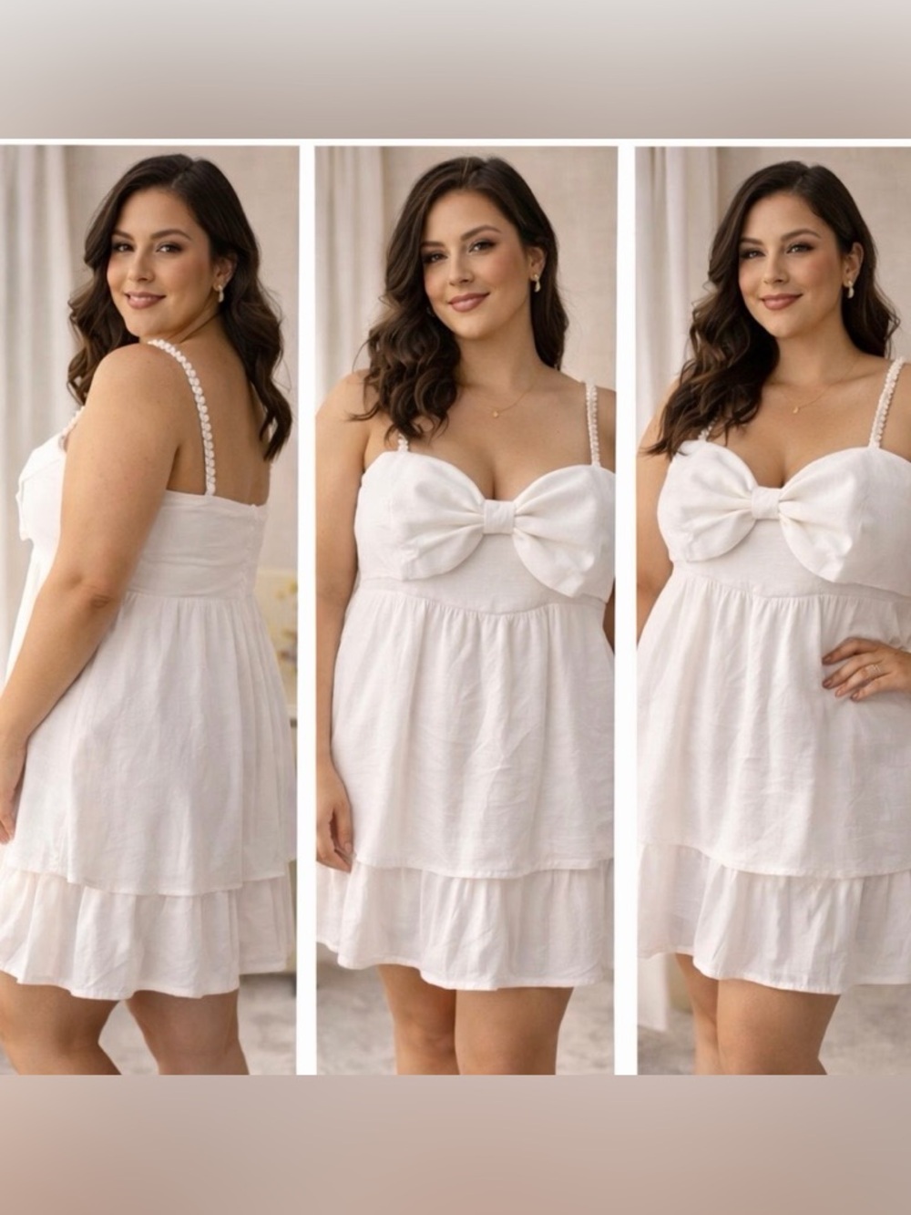 Altar’d State White Bow Front Mini Dress Pearl Strap Babydoll NWT Size XL